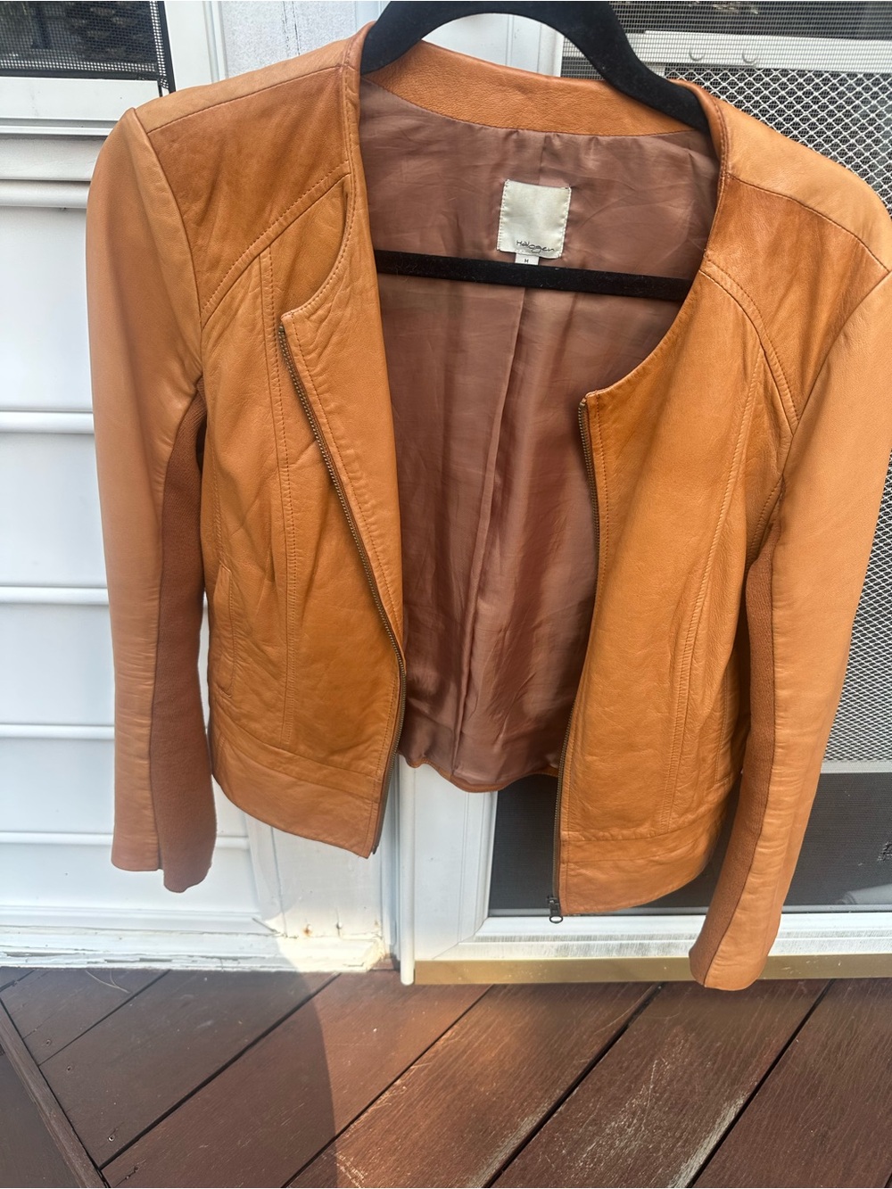 Halogen Cognac Leather Zip-Front Jacket